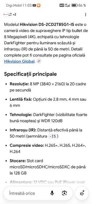 Camera video hikvision 8mega pixeli