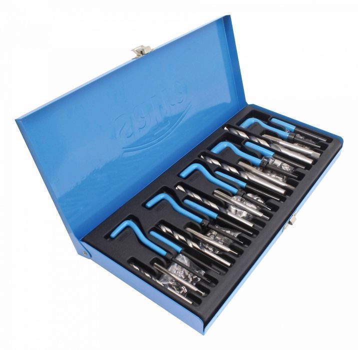 Trusa 131 piese pentru reparat filete m5-m12 cu inserturi inox, burghi
