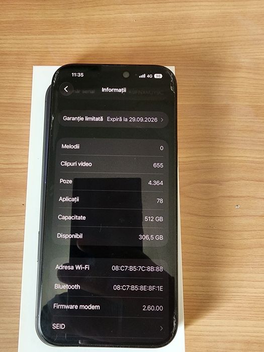 Vand iPhone 16 pro Max de 512 gb memory , 100% sănătate baterie , 180 cicluri de încărcare, activat în septembrie 2025… 4500 lei