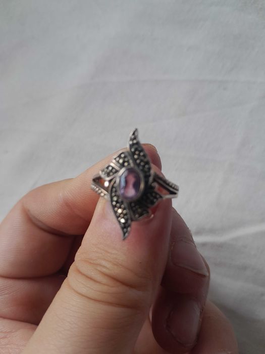 Inel Vintage Argint 925 cu Ametist și Marcasite - Stil Art Deco