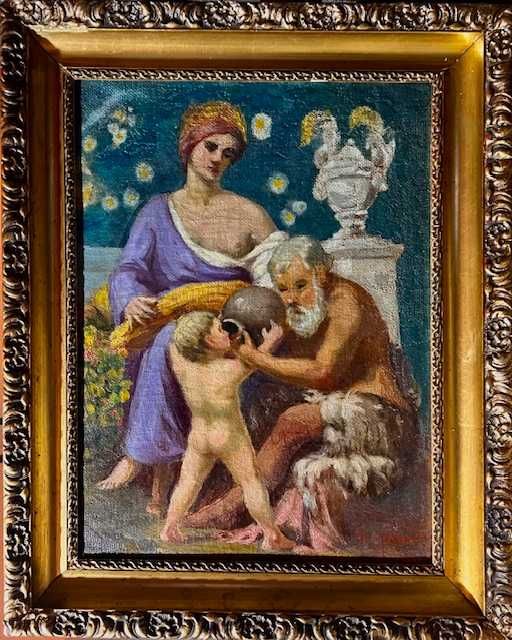 Tablou F, Foarte vechi, ulei/panza/cart, semnat,