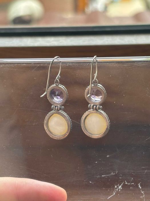 Cercei din argint 925+ametiste+perle/L=3cm+agățătorile/l=1,5cm/8g/impecabili/preț fix.