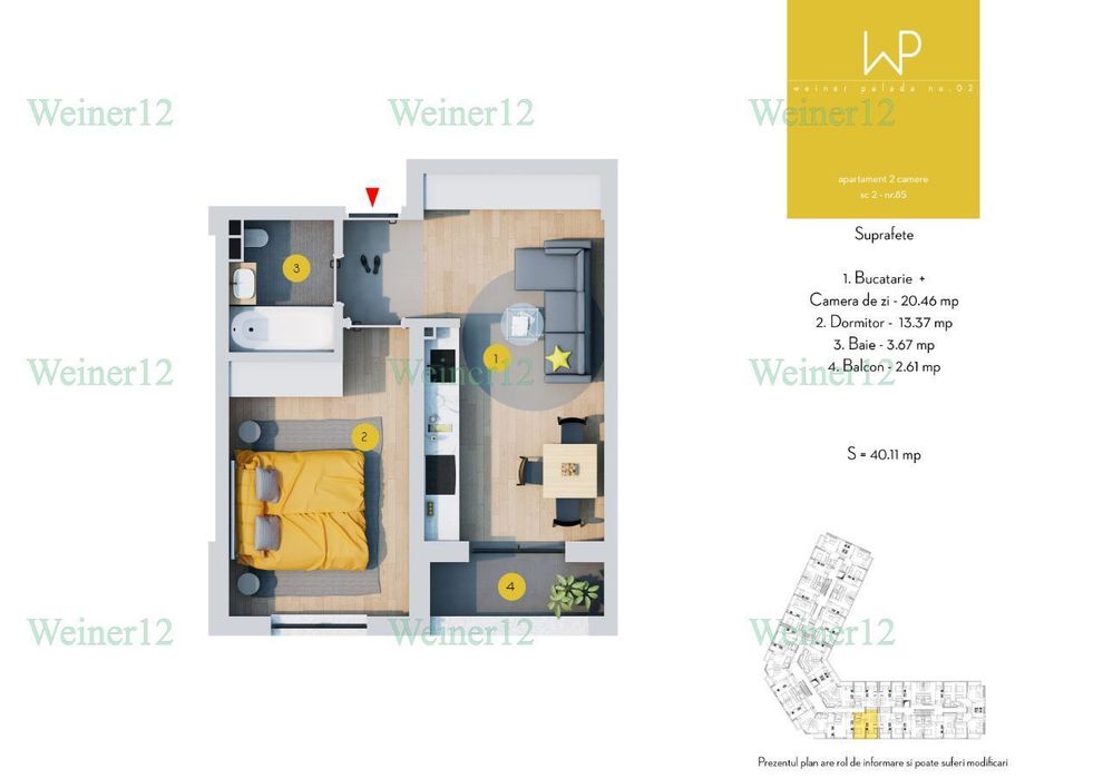 Apartament 2 camere Tip Studio Proiect Weiner2 Militari Vest Group — fotografia 2