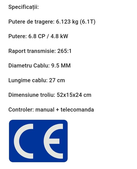 Troliu auto VEVOR 13500 lbs 6.2 tone cablu sintetic, FACTURA,GARANTIE