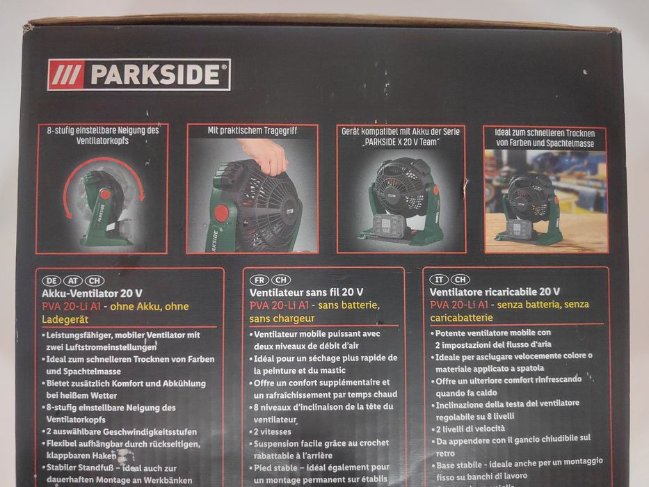 Ventilator Parkside pe acumulator, 20 V, doua trepte de viteza – fara baterie si incarcator