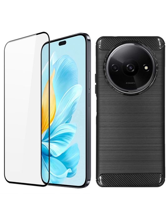 Xiaomi Redmi A3/13C/13 PRO 5G Husa Carbon Brush Neagra + Folie Sticla