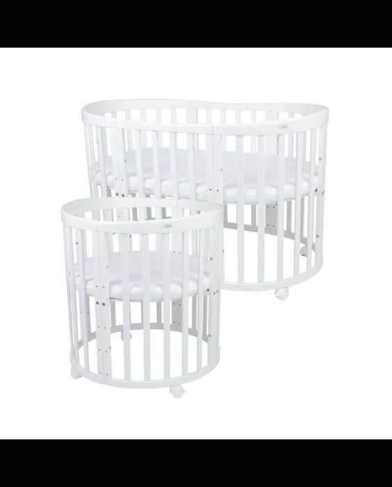 Бяла дървена кошара за бебе 7в1 Овал, Детско легло 0-10 год.