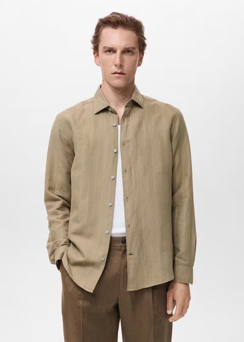 MANGO. Льняная рубашка хаки. Дипломатика. XXL