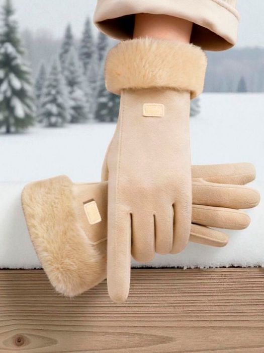 Женские кожаные перчатки с утеплителем и мехом. сенсорные