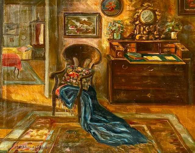 "INTERIOR"Tablou VECHI De Colecție ulei/pnz,80x65c+R, Apatfalvi Czene