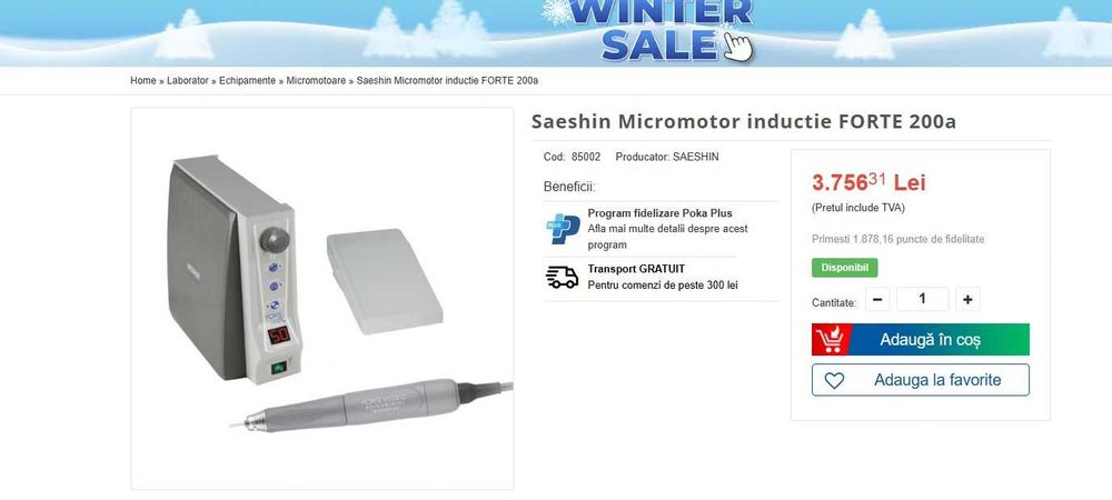 Saeshin Micromotor inductie FORTE 200a lichidare lab tehnica dentara