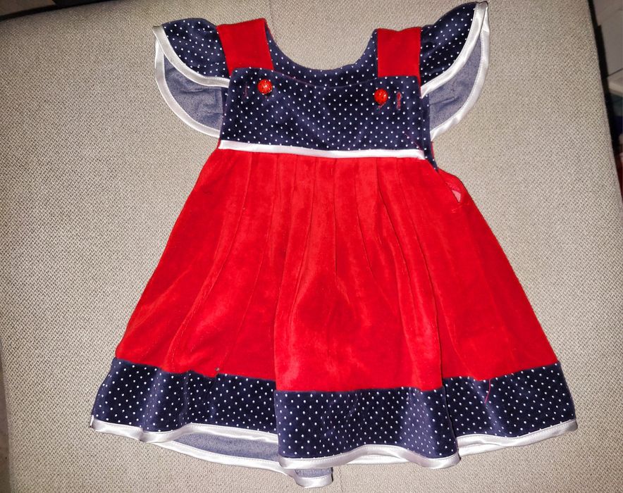 Rochiță catifea rosu cu bleu noua 1-1.5ani 86 cm