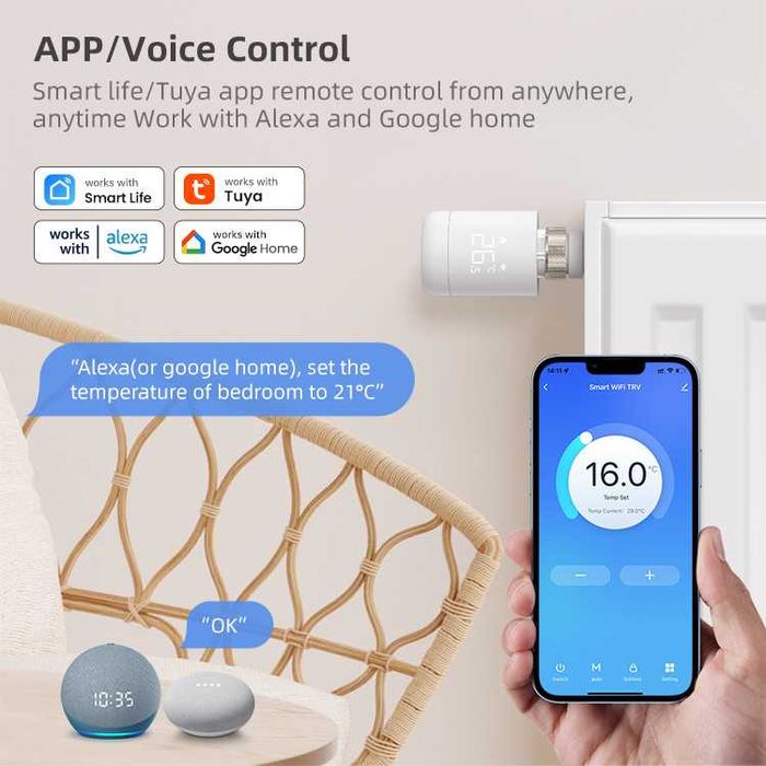 AVATTO TRV16 WiFi смарт термостатична радиаторна глава | Tuya