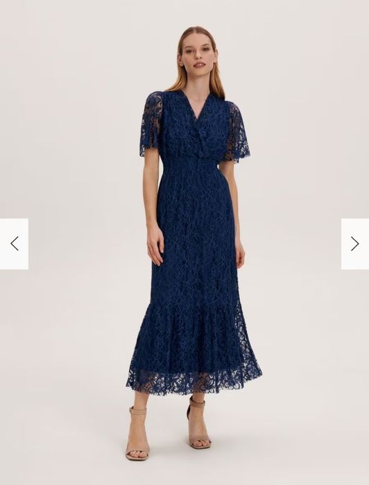 Нова синя, дантелена, елегантна рокля - L размер