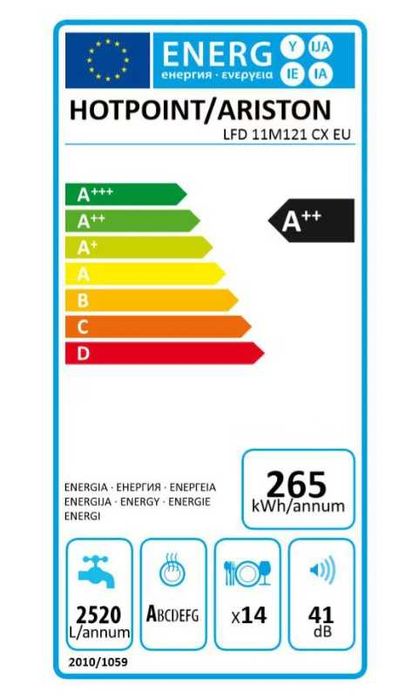 Masina de spalat vase Hotpoint Ariston LFD11M121CX, 14 seturi, 11 programe, Clasa A++, 60 cm, Inox
