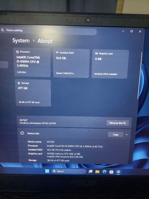 Laptop Asus Zenbook i5 9300h 16g GTX 1650