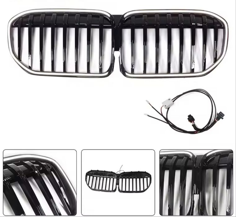 Set grile grila iluminata luminata led simpla dubla negru lucios Bmw Seria 7 G11 G12 facelift iconic