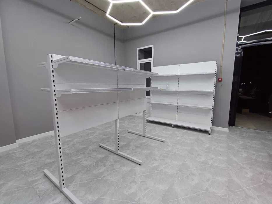 Металлические полки островные стеллажи, витрины торговые для магазина