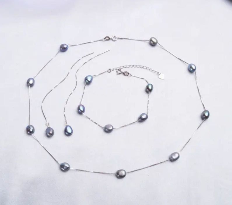 Натуральный жемчуг серебро комплект