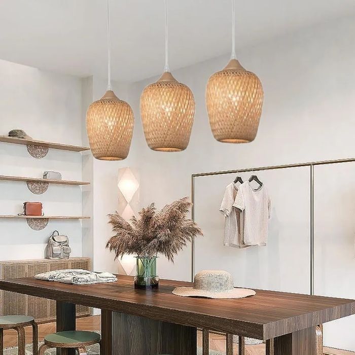 Бамбукова таванна лампа Висяща стил Бохо, Ратан Boho 3×E27