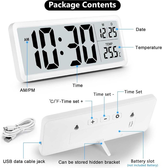 НОВ! Дигитален стенен часовник, големи цифри, температура, безшумен
