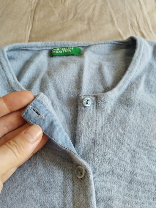 Benetton свитер кардиган платье из шерсти шерстяное L зелёный голубой