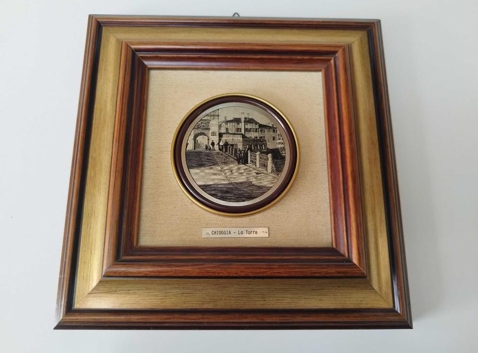 Tablou Gravura pe placa rotunda din argint 800  Chioggia La Torre