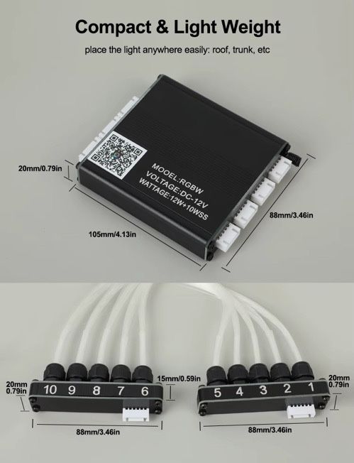 Kit Fibra Optica Plafon Instelat Auto Premium, Fibra 0.5mm Ultra Fina, Modul Control Slim, RGBW cu Aplicatie si Telecomanda, Kit Complet cu Unelte
