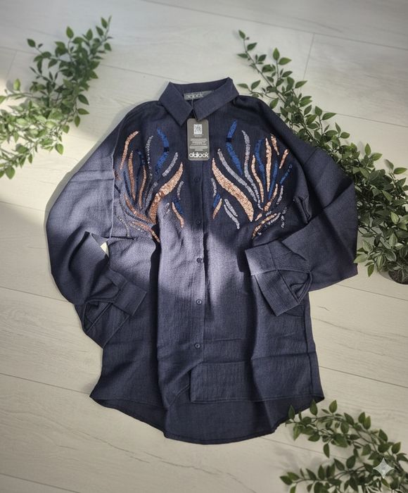 Camasa noua, imita blugul, S M, bleumarin