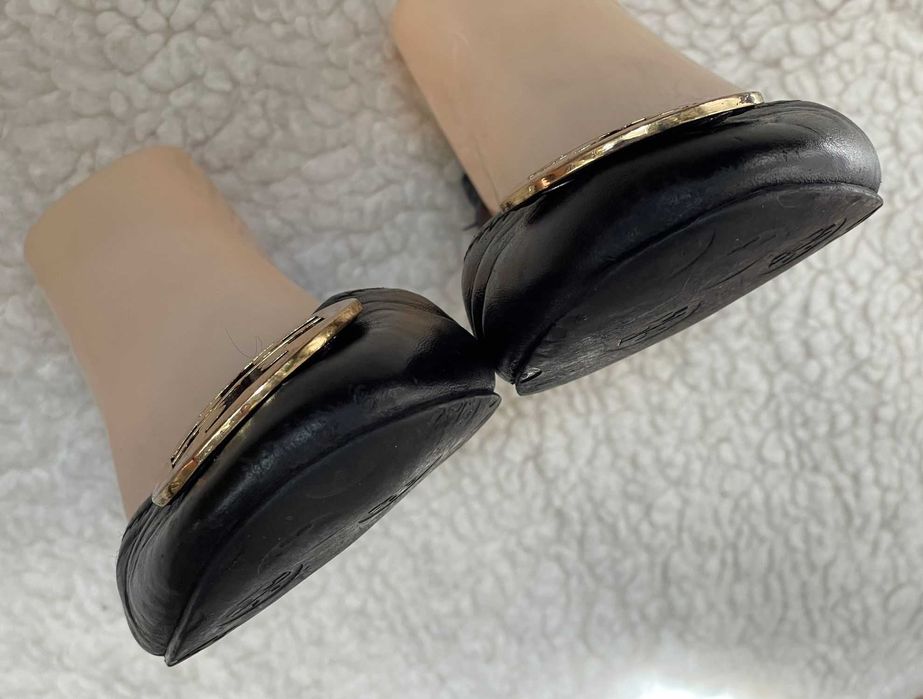Balerini negri dama piele naturala Tory Burch logo auriu opinci fete