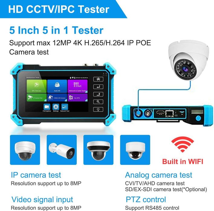 Tester IPC-5200 plus/Тестер IPC-5200 плюс поддержка POE, HDMI,VGA вход