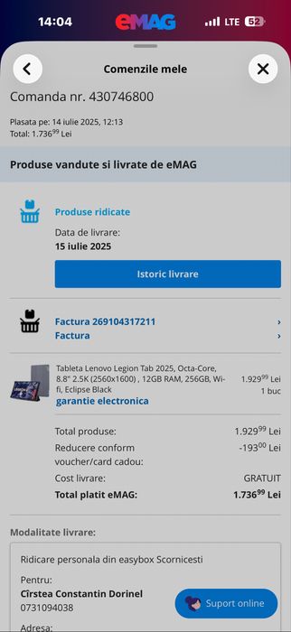Tableta gaming Lenovo Legion Tab model 2025