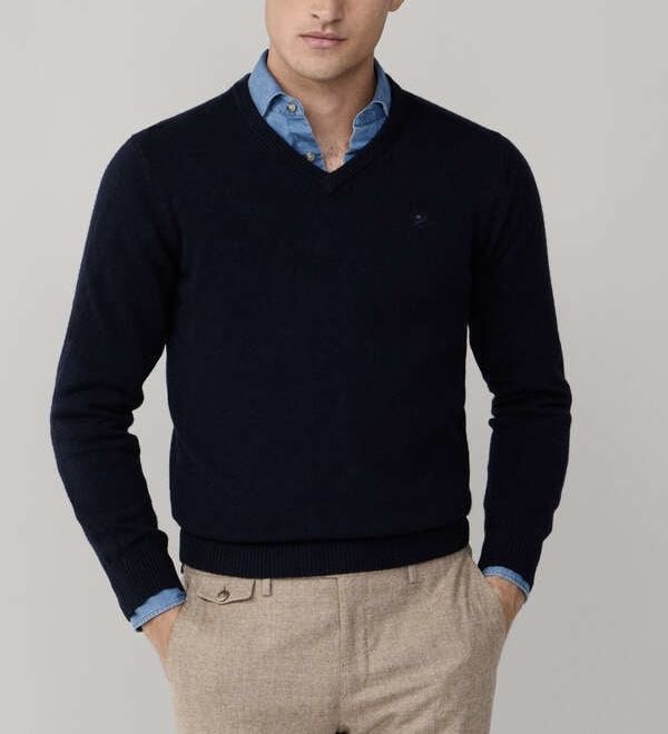 100% вълна Hackett London Lambswool V-Neck Pullover ОРИГИНАЛ мъжки пуловер - М