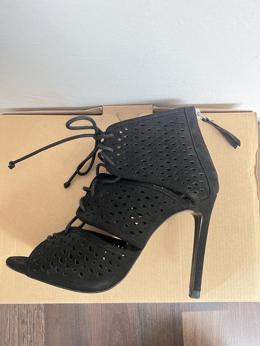 Sandale Zara, 36, Negre, Piele naturala, cu siret