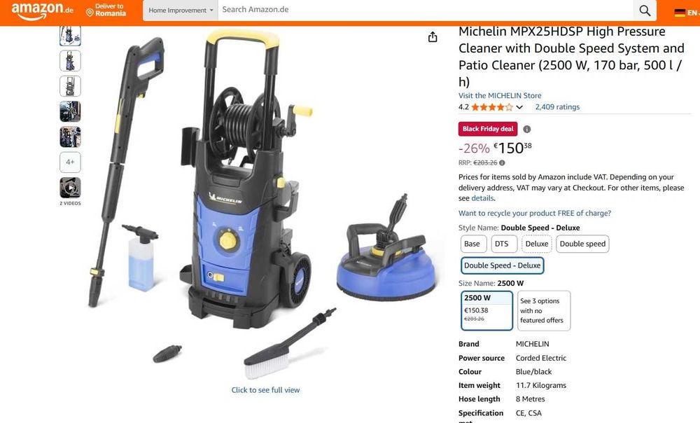 Aparat curățat cu presiune înaltă Michelin MPX25HDSP, 2500 W, 170 bar