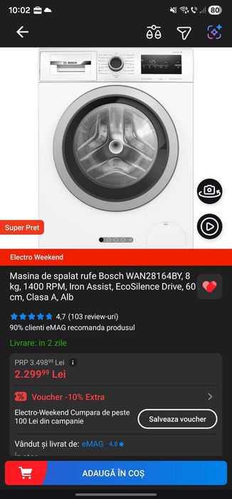 Masina de spalat rufe Bosch WGG244Z5BY, 9 kg, 1400 rpm, Clasa A
