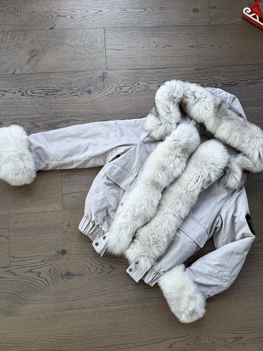 Нова бежова парка с богат естествен косъм лисица зимно яке с качулка