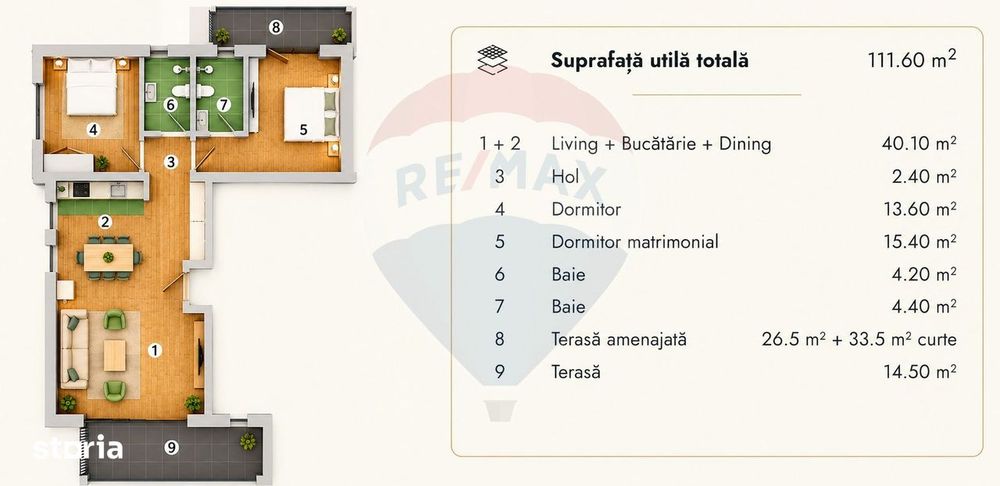 Apartament parter cu 3 camere, curte proprie in inima padurii - Sinaia