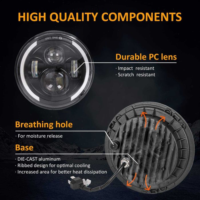 1бр. 7"Инчов кръгъл светодиоден фар за Jeep Wrangler, Land Rover и др