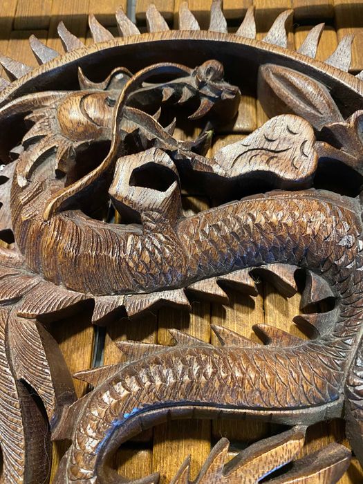 #0010# Стенен панел "Китайски дракон" - резбовано дърво. Винтидж.