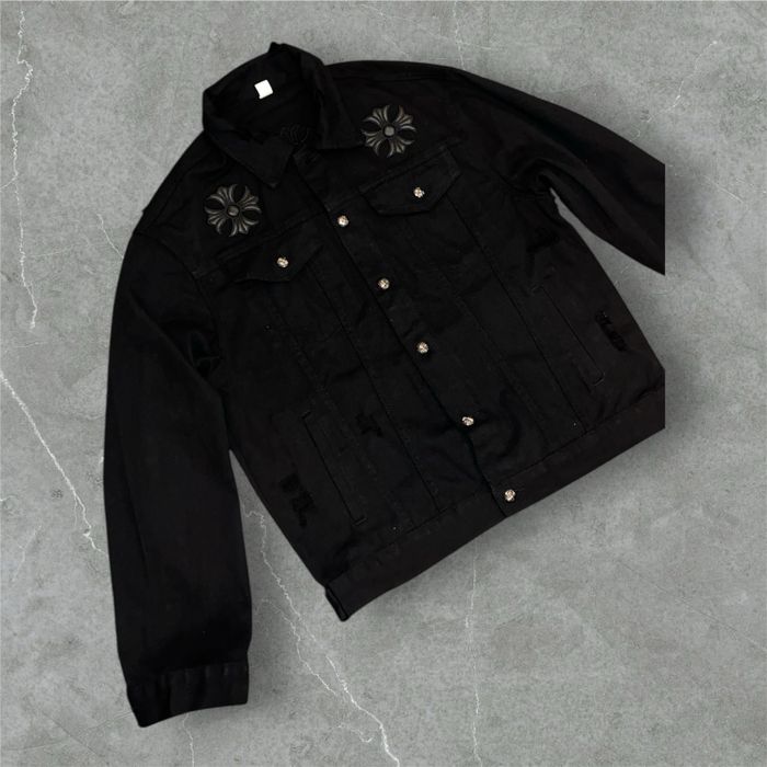 Jacheta Geacă Denim Neagră Chrome Hearts Style - Detalii Piele