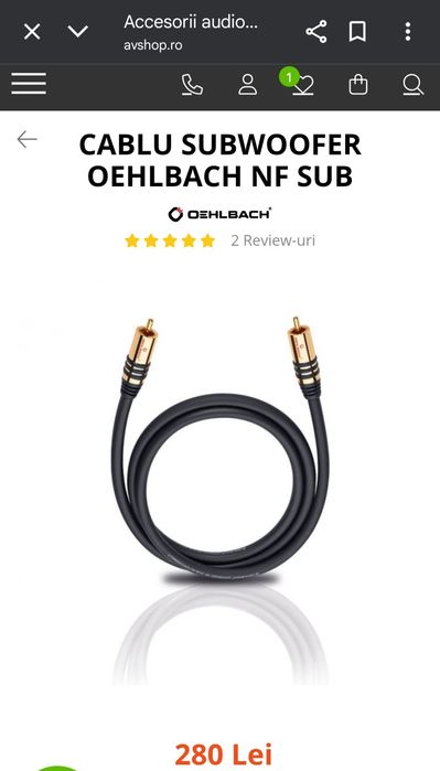 Subwoofer cablu SVS 5m (nu audioquest, bose, kef, deno