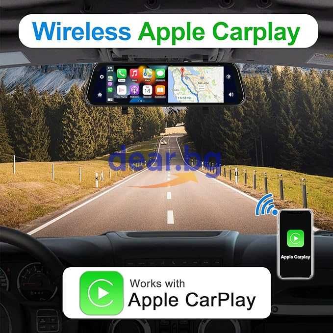 9.66 inch Видеорегистратор с две камери огледало CarPlay/Android Auto
