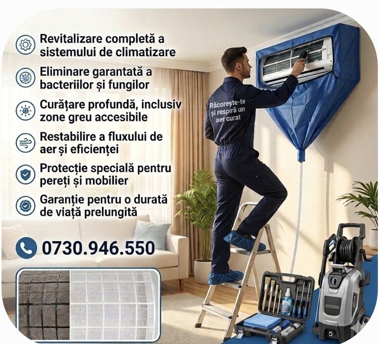 Igienizare/Revizie/Mentenanta. Aerul nu raceste bine,miroase urat?Igienizare profesionala.Disponibil si dupa amiaza si in weekend,fara deranj si curat