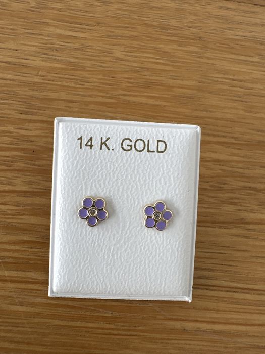 Cercei copii aur 14k Floricele mov