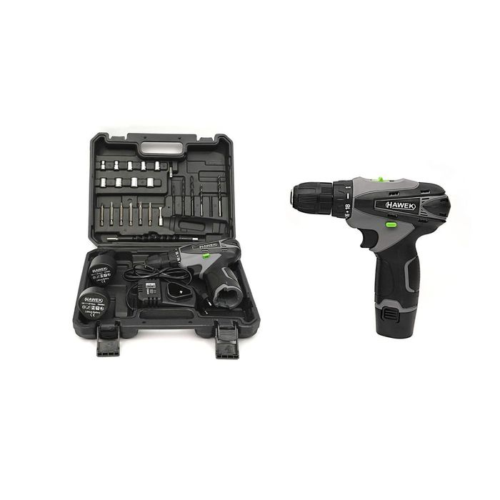 Акумулаторен винтоверт с вложки и удължение HAWEK 2 батерии в куфар