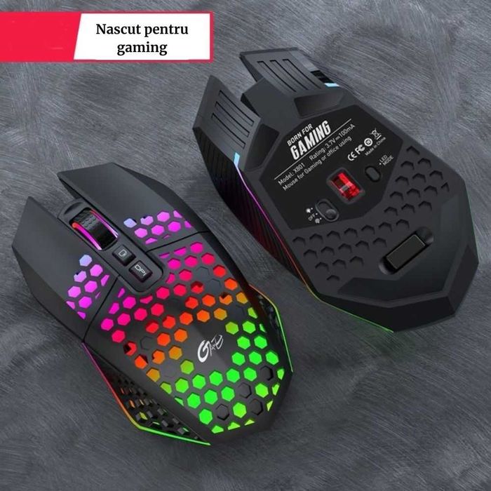 Mouse pentru gaming, Wireless, Alb/Negru