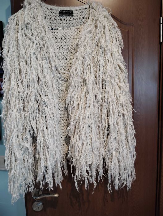 Жилетка тип Шанел бежаво кафява гама, жилетка тип палто -бежаво кафява