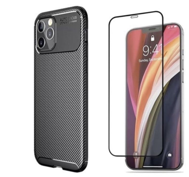 Husa Silicon + Folie Sticla Iphone 12/13/14/15/16E/17 PRO MAX PLUS AIR