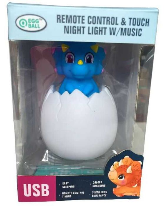 Детский Музыкальный ночник -Динозаврик в яйце/ на пульте / USB зарядка